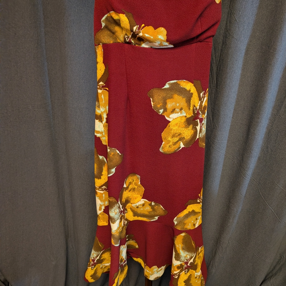 Bisou Bisou Strapless Dress in Red and Yellow Floral